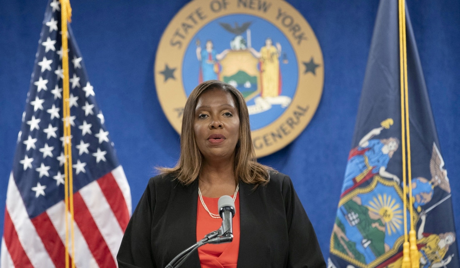 New York Attorney General Letitia James speaks during a news conference at her office in New York City Aug. 3, 2021. (CNS photo/Eduardo Munoz, Reuters)