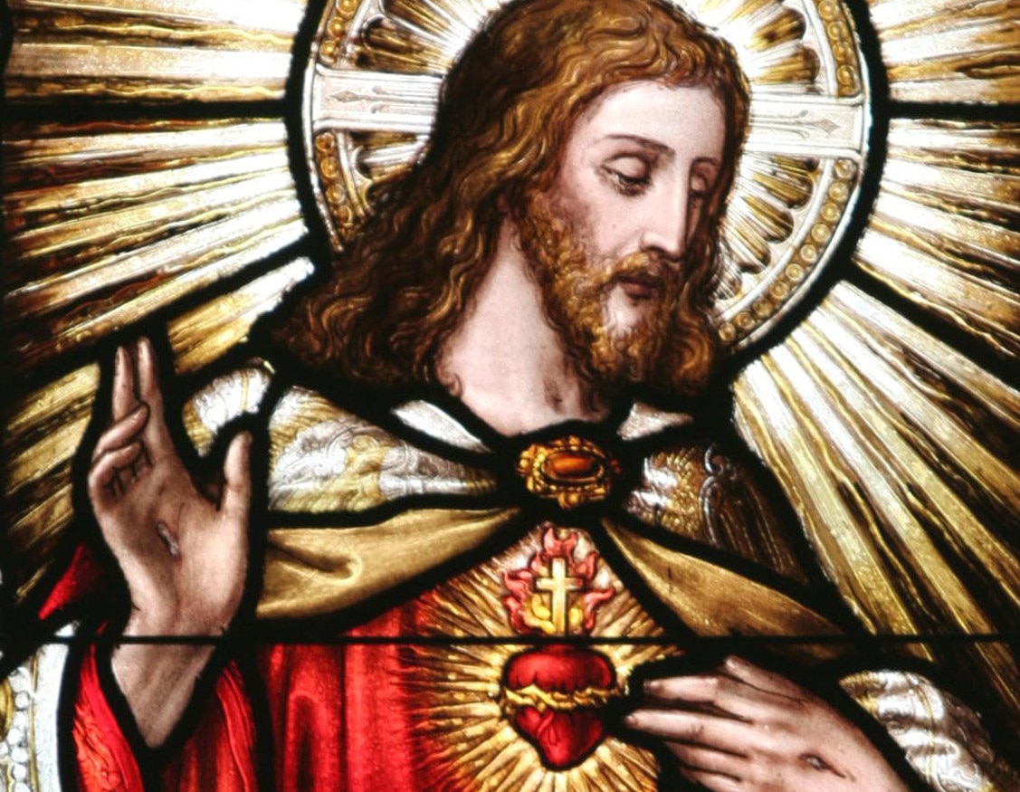 SACRED HEART OF JESUS DEPICTED IN STAINED-GLASS WINDOW