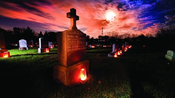 GRAVE MARKER ILLUMINATED ALL SOULS DAY