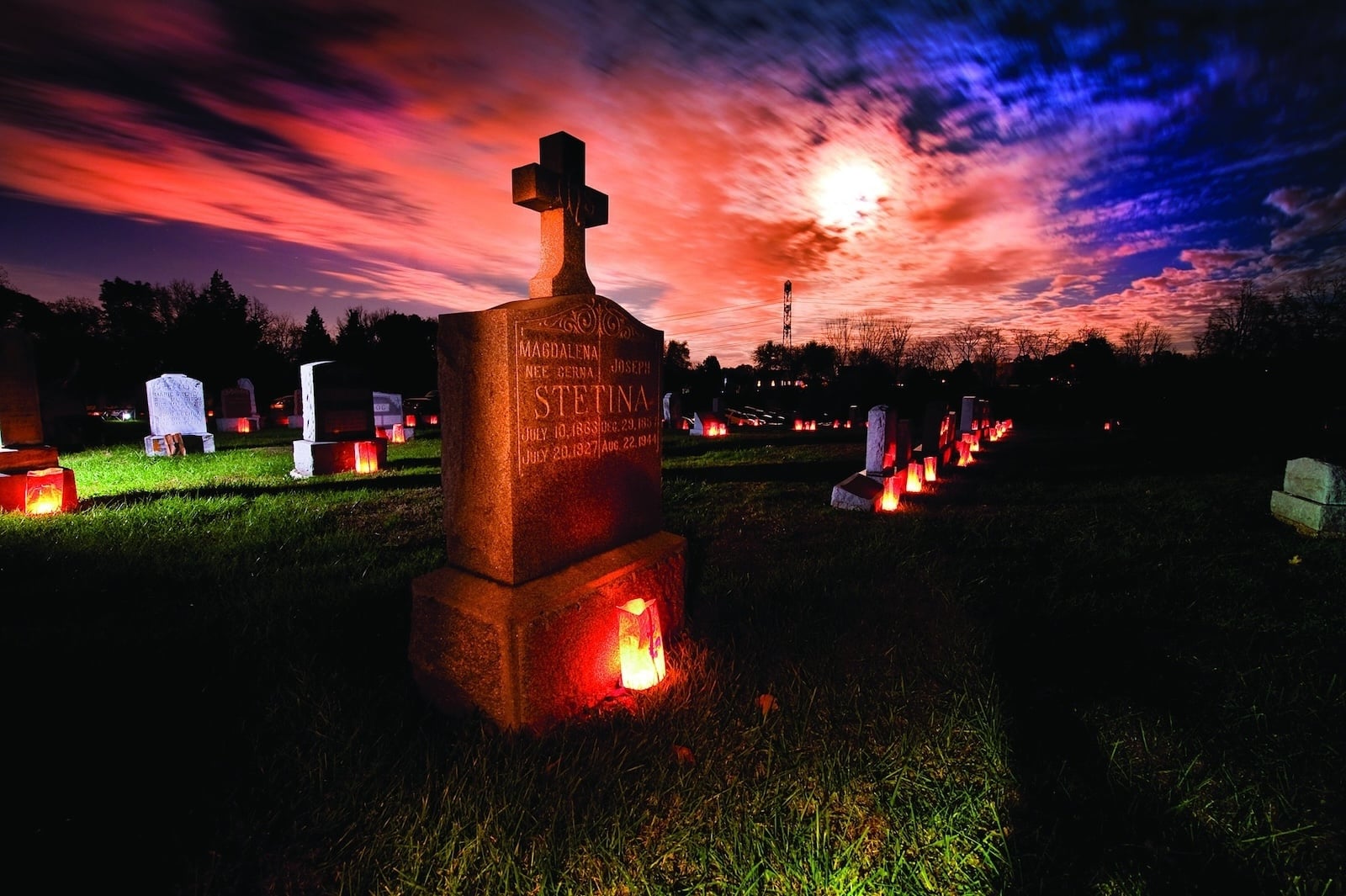 GRAVE MARKER ILLUMINATED ALL SOULS DAY