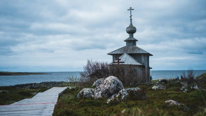 Russian church near water